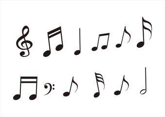 flying notes, treble and bass clef and musical symbols isolated