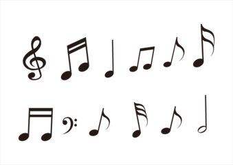 flying notes, treble and bass clef and musical symbols isolated
