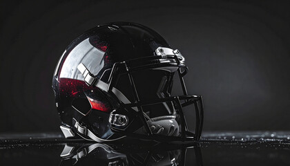 Close-up of a black football helmet with a silver face mask.