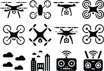 drone icon collection vector silhouettes remote controller cloud