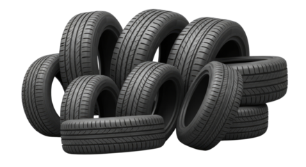 Pile of car tires transparent background cutout png