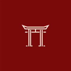 Torii gate line art logo with clean minimal outline style.