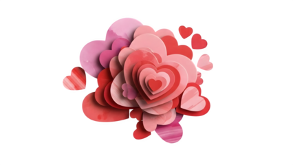 Layered hearts arrangement, isolated on transparent background