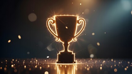 Glowing trophy cup with sparkles symbolizes win and accomplishment concept