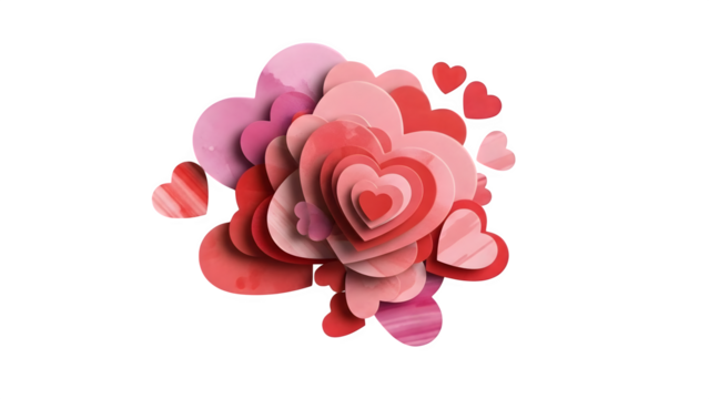 Layered hearts arrangement, isolated on transparent background