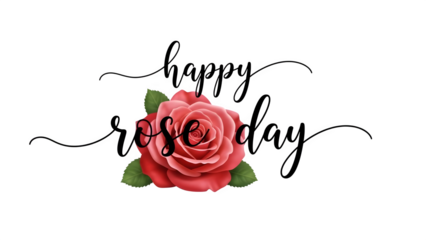 Happy Rose Day Typography with Rose, isolated on transparent background