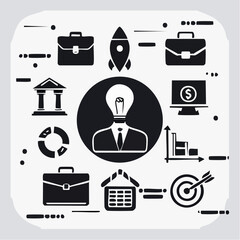 Comprehensive Business Management and Innovation Vector Icon Set for Strategic Development and Financial Progress