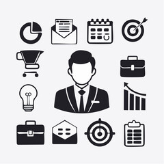 Set of flat business and office management vector icons