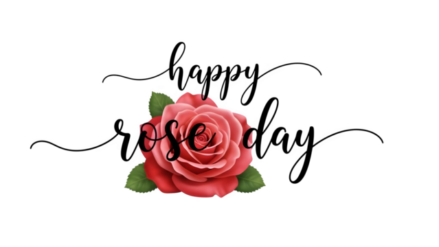 Happy Rose Day Typography with Rose, isolated on transparent background - Powered by Adobe