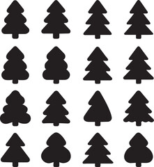 Obraz premium Rounded soft-curve Christmas tree icons in bold black silhouette style