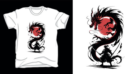Samurai dragon anime graphic vector art t-shirt design print template