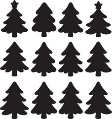 Obraz premium Playful cartoon-style Christmas tree silhouettes with bold smooth curved shapes