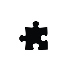 Single black jigsaw puzzle piece isolated on white background, representing solutions, challenges, or a missing element.