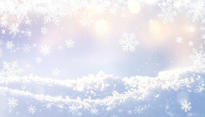 Naklejka premium Dreamy Winter Wonderland Scene with Falling Snowflakes and Soft Bokeh Lights.