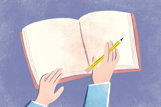 Notebook with anonymous hands