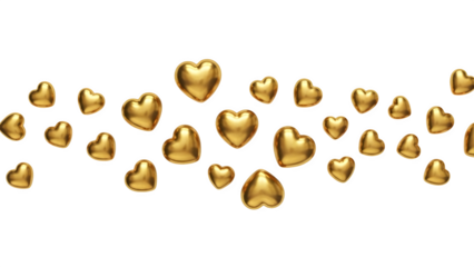 Golden hearts floating, isolated on transparent background