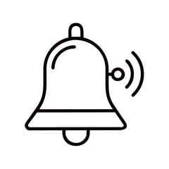 A simple line drawing of a bell with a clapper and sound waves emanating from the right side of it