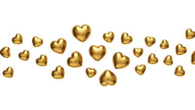Golden hearts floating, isolated on transparent background - Powered by Adobe