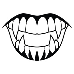 A black silhouette of a vampire's teeth