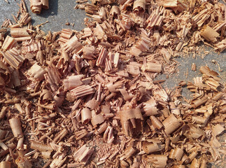 Close-up of Fresh Wood Shavings and Sawdust from Woodworking