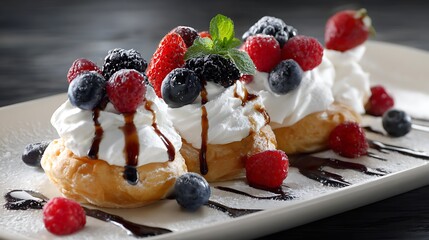 Delicious sweet vanilla and chocolate ice cream dessert served in a bowl