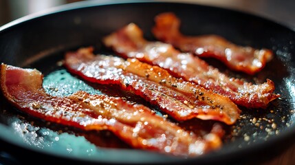 Deliciously pan-fried fish, chicken, and beef meat dishes cooking in a frying pan for a healthy lunch or gourmet dinner