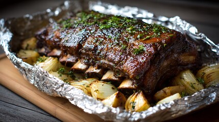Gourmet grilled lamb chops with rosemary and herbs on a delicious dinner plate