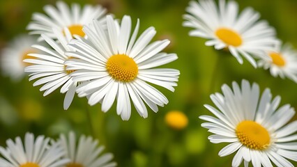 Fototapeta premium Close-up of fresh daisies with a soft green backdrop, natural light enhancing their delicate beauty.