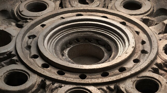 Gothic cathedral clock architecture with antique gears on an old metal background - Powered by Adobe