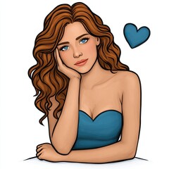 A girl with long brown hair is sitting on a chair with her head on her hand