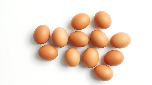Brown eggs neatly arranged on a white surface, showcasing simplicity and natural food.