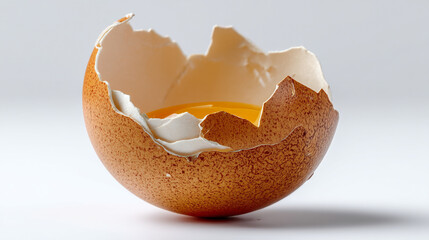 A close up shot of a cracked eggshell with the yolk and white still inside the shell