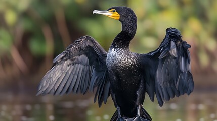 Great blue heron or grey heron wild bird portrait with beak and feathers by water in Florida