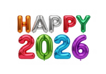 Happy 2026 new year balloons isolated on transparent background