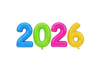 Colorful 2026 number balloons isolated on transparent background