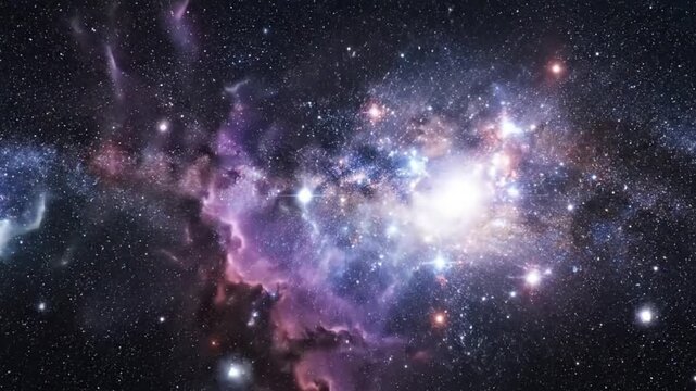 Floating through the rotating spiral arms of the Milky Way, billions of tiny stars glittering like dust, dark moody universe tone