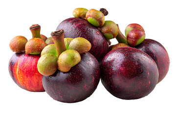 A pile of fresh mangosteen fruits on a black background