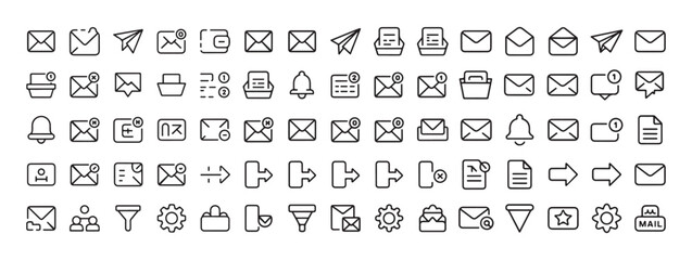 Email and message line icons set for web and mobile interfaces modern digital communication