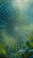 Obraz premium Intricately detailed spider web adorned with delicate glistening dew drops in natural environment