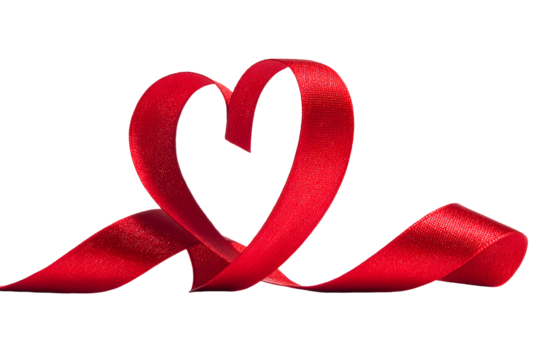 Elegant red ribbon tied into a heart shape on a black background - Powered by Adobe