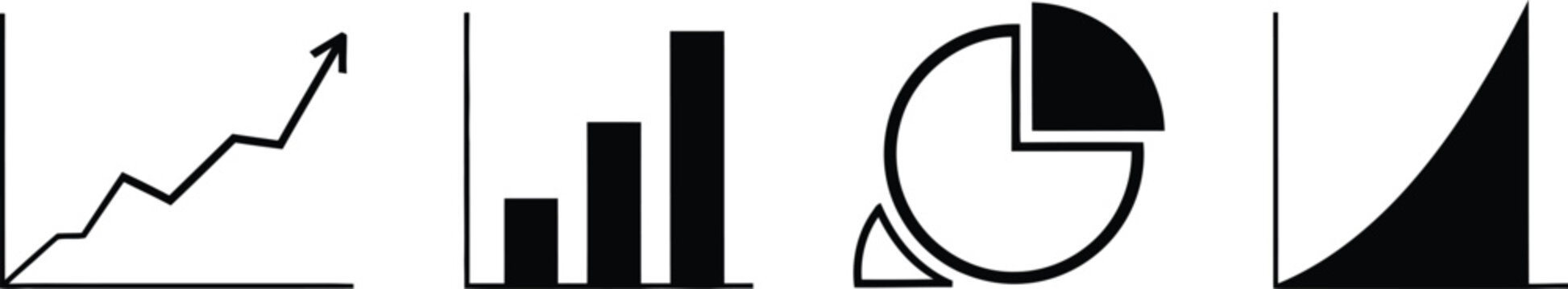 Monochrome set of business graphs and charts representing financial data and market analysis