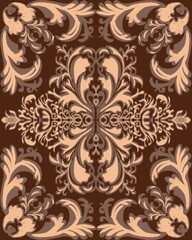 Vintage Baroque Floral Ornament in Brown and Beige