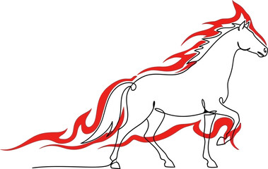 Dynamic Continuous Line Drawing of a Galloping Horse with Fiery Red Elements