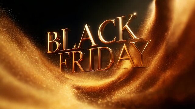 A Stunning Visual Representation of Black Friday: The Golden Letters Shine Brightly Amidst a Sparkling Background, Capturing the Excitement and Anticipation of This Major Shopping Event
