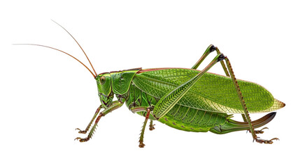 Fototapeta premium Large green leaf-like bush cricket or katydid insect isolated isolated on transparent background