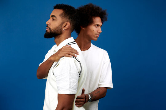 Union of two young casual men 