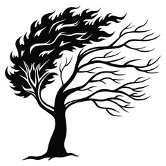 A black silhouette of a windy tree vector