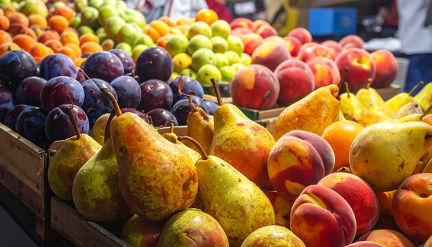 Abundance of Fresh Fruits at a Vibrant Market Stall.