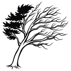 A black silhouette of a windy tree vector