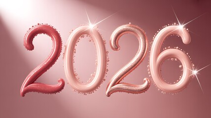 Shiny balloon number 2026 for happy new year in pink studio background
